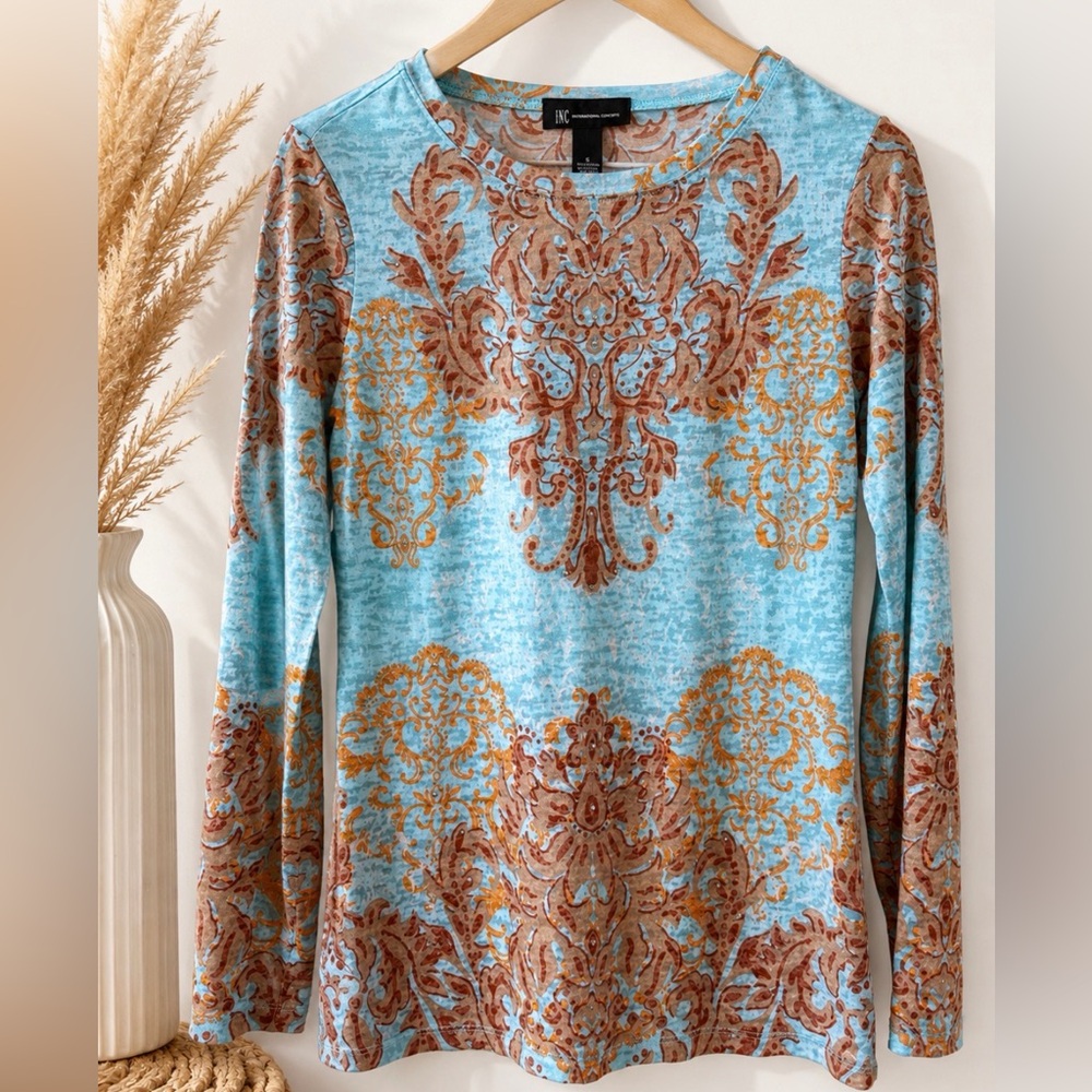 Y2K INC International Concepts Embellished Damask Print Top Size Small